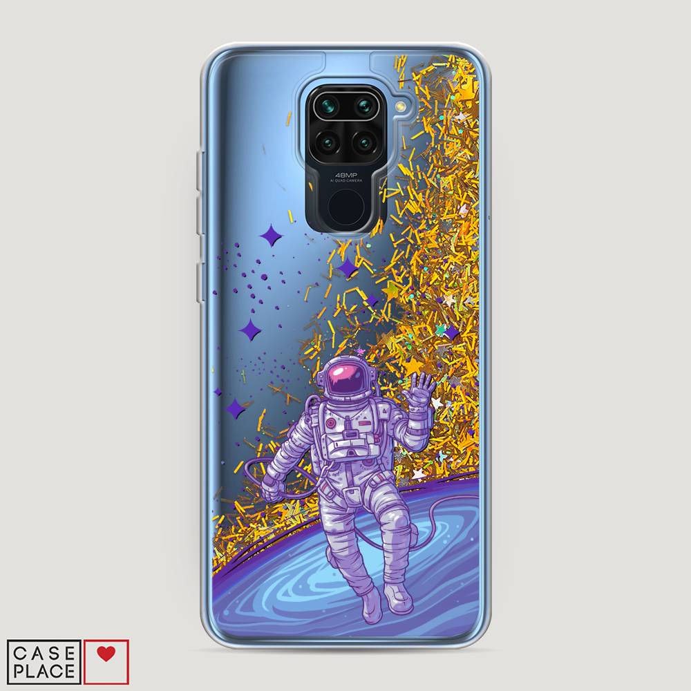 фото Жидкий чехол с блестками "космонавт в открытом космосе" на xiaomi redmi note 9 awog