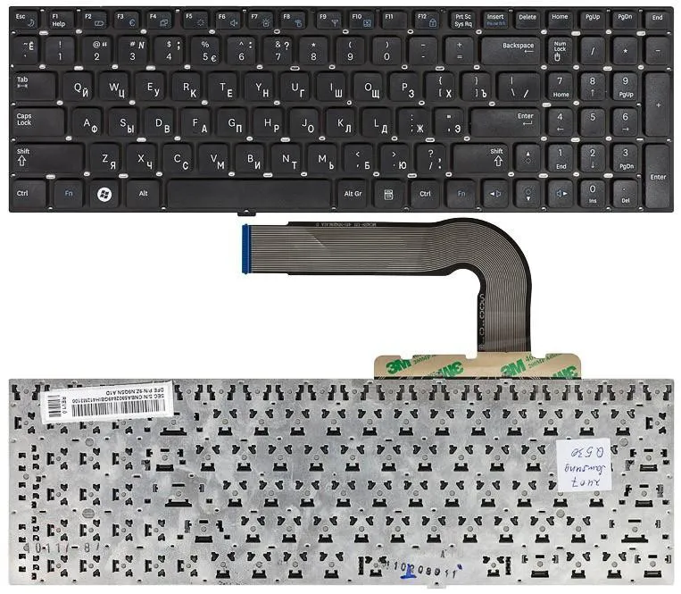 

Клавиатура для ноутбуков Samsung Q530 Series, Русская, Чёрная, p/n: 9Z.N5QSN.A0F