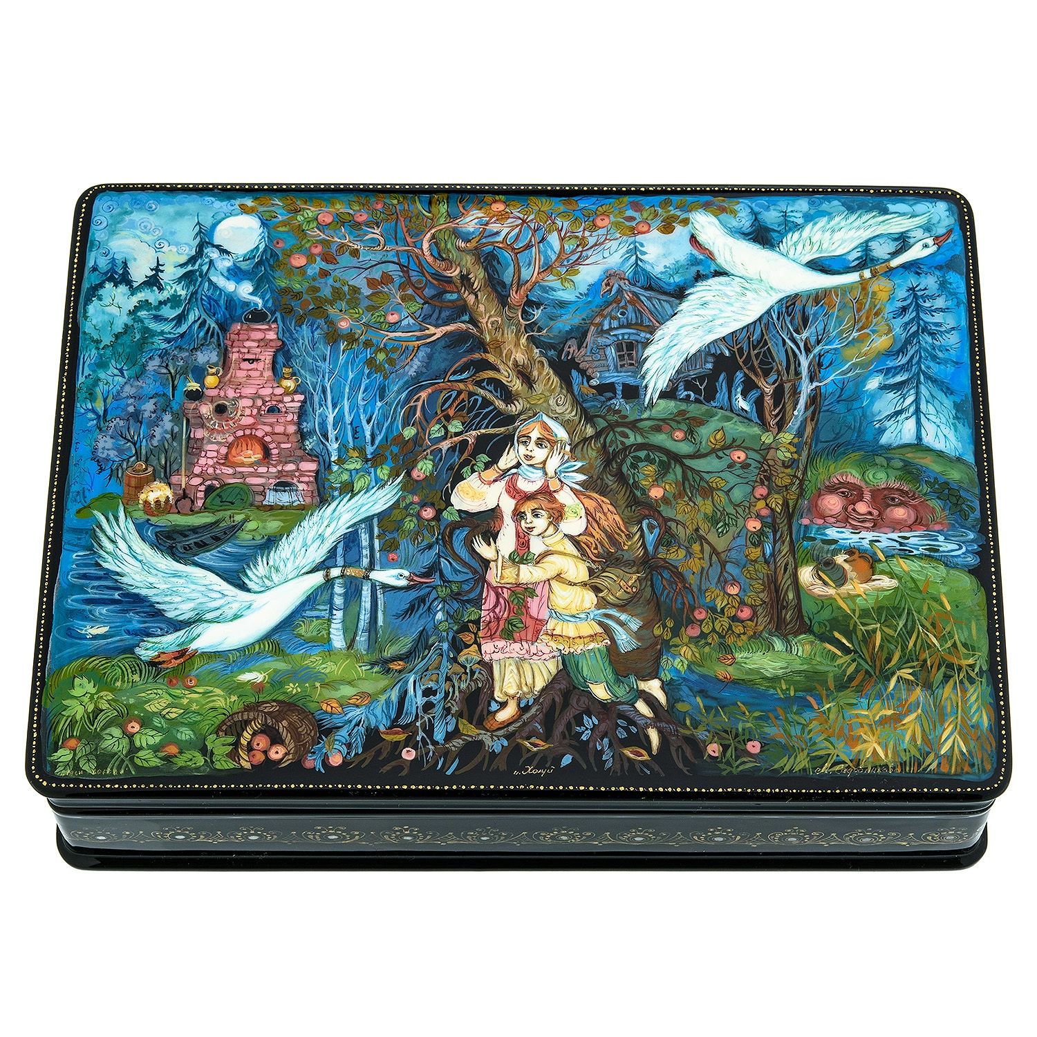 

Шкатулка с художественной росписью "Гуси-лебеди", Разноцветный