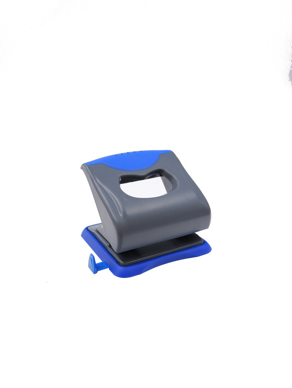 Дырокол 30 л. QREDO, металлический, с выдвижной линейкой и резиновой накладкой, серо-синий