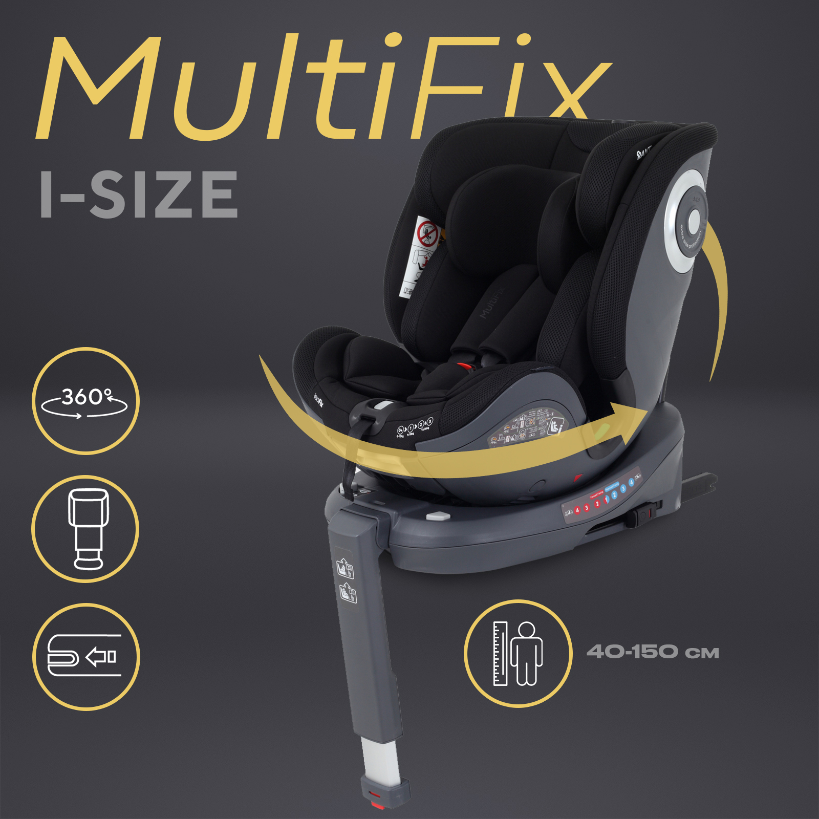 Автокресло детское RANT MultiFix isofix от 0 до 12 л, вес 0-36 кг Black