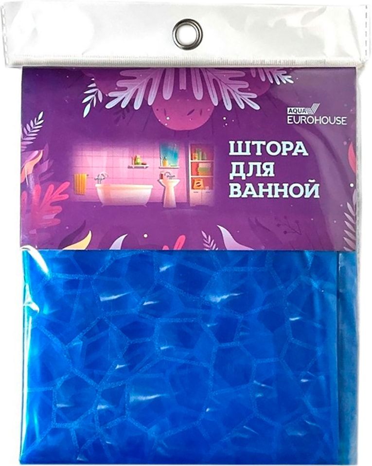

Шторка для ванной Мозаичное стекло 18 х 180 см синяя, Синий