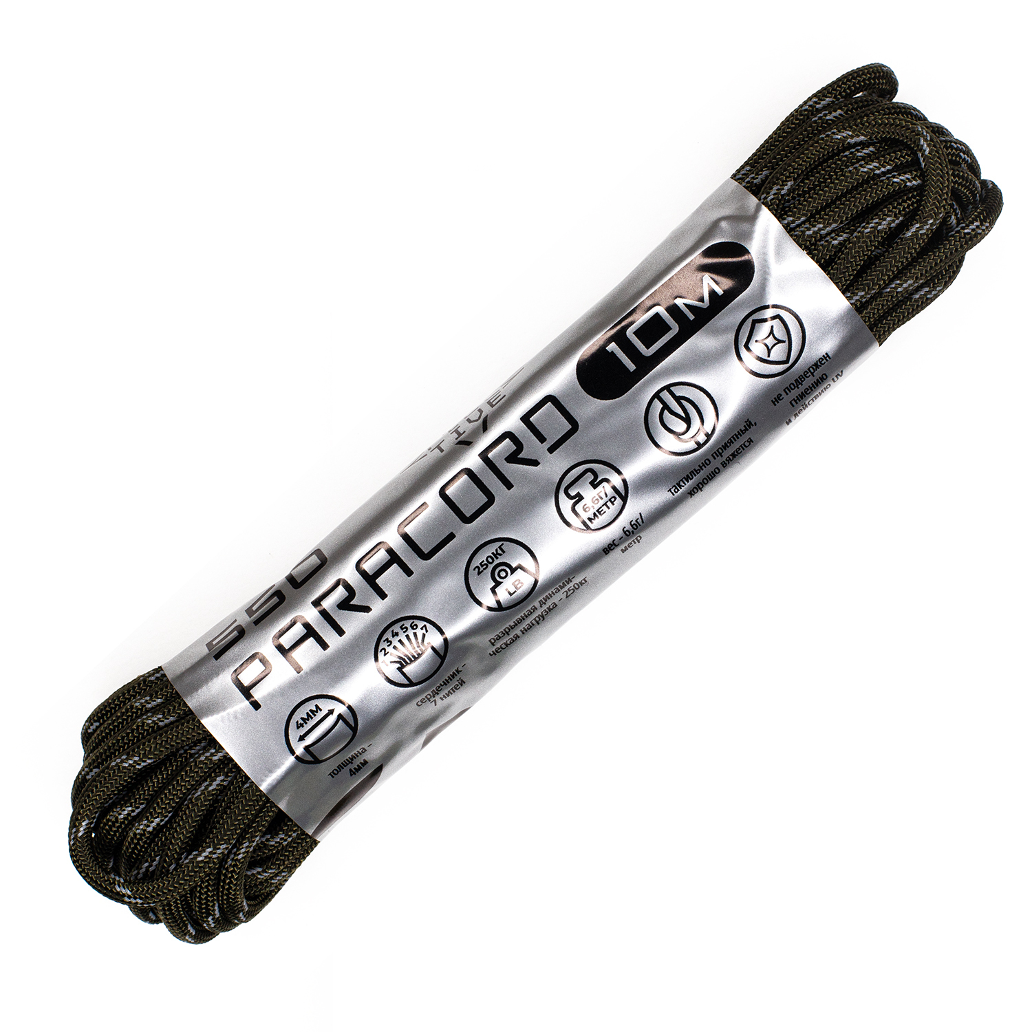 

Паракорд 550 CORD nylon 10м световозвращающий (army green), Классический