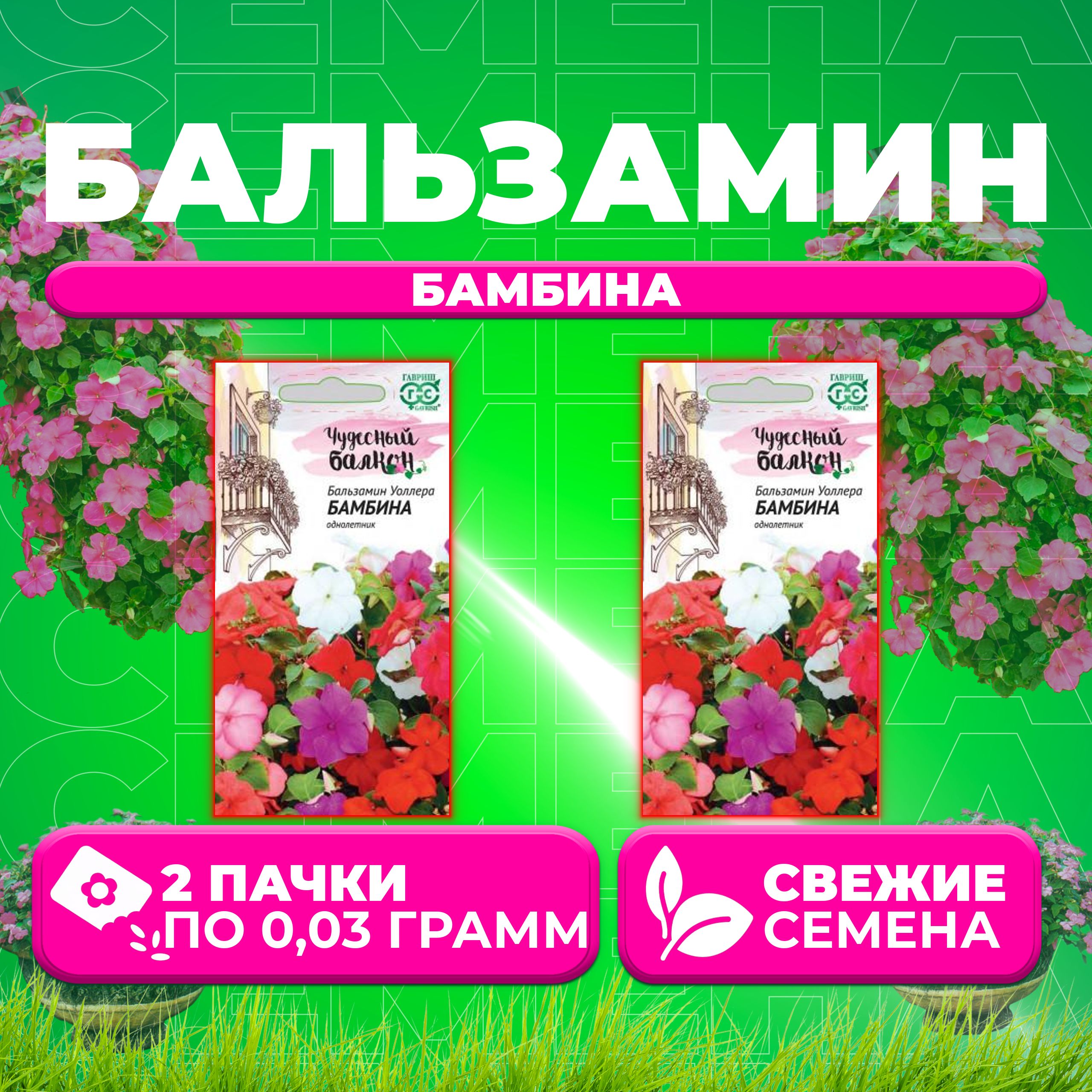 

Семена Бальзамин Уоллера Бамбина, смесь, 0,03г, Гавриш, Чудесный балкон (2 уп)