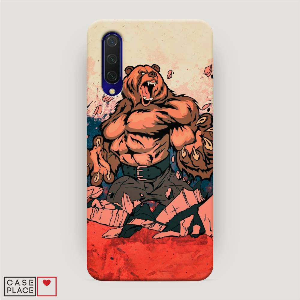 фото Пластиковый чехол "медведь с флагом рф" на xiaomi mi 9 lite awog