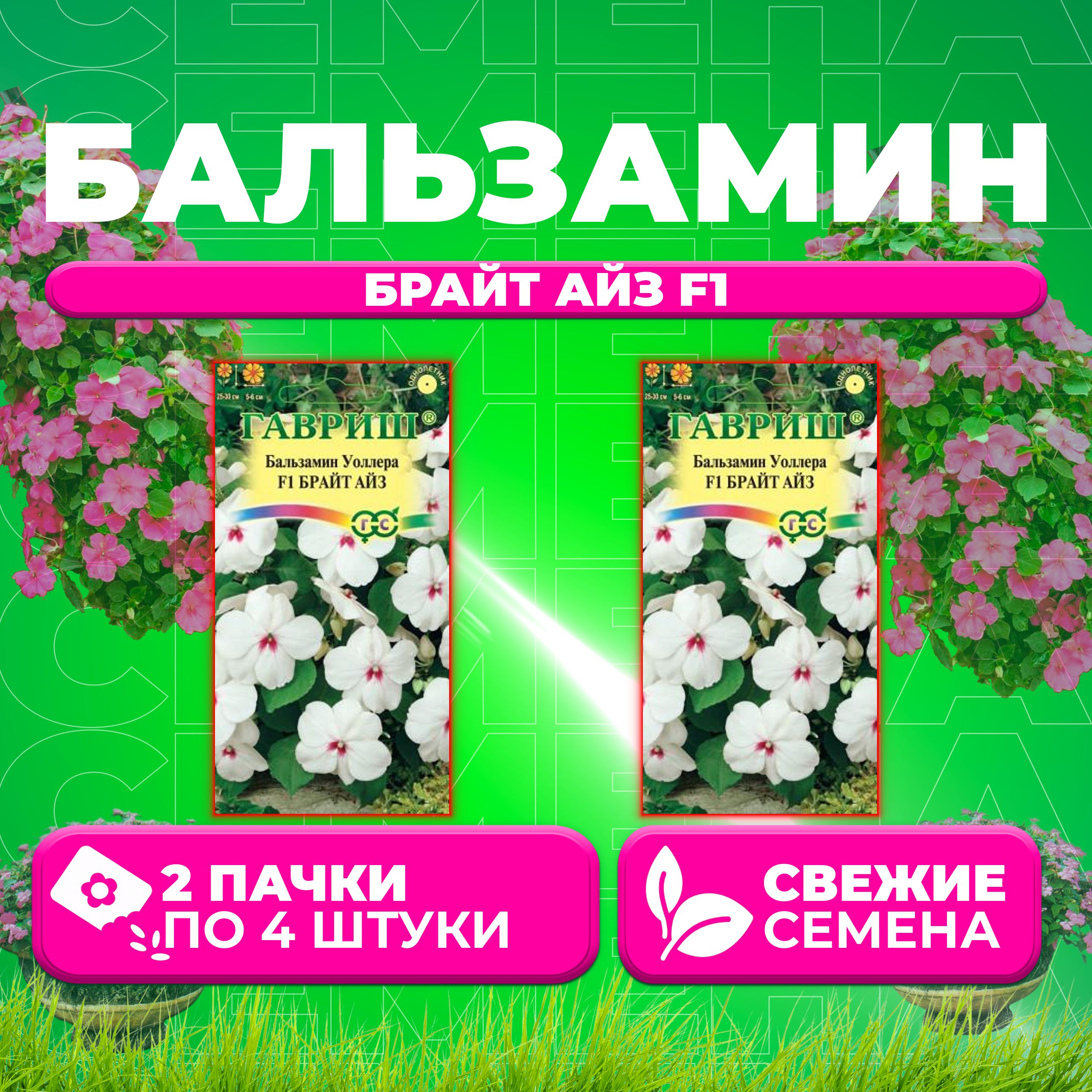 

Семена Бальзамин Уоллера Брайт Айз F1, 4шт, Гавриш, Цветочная коллекция (2 уп)