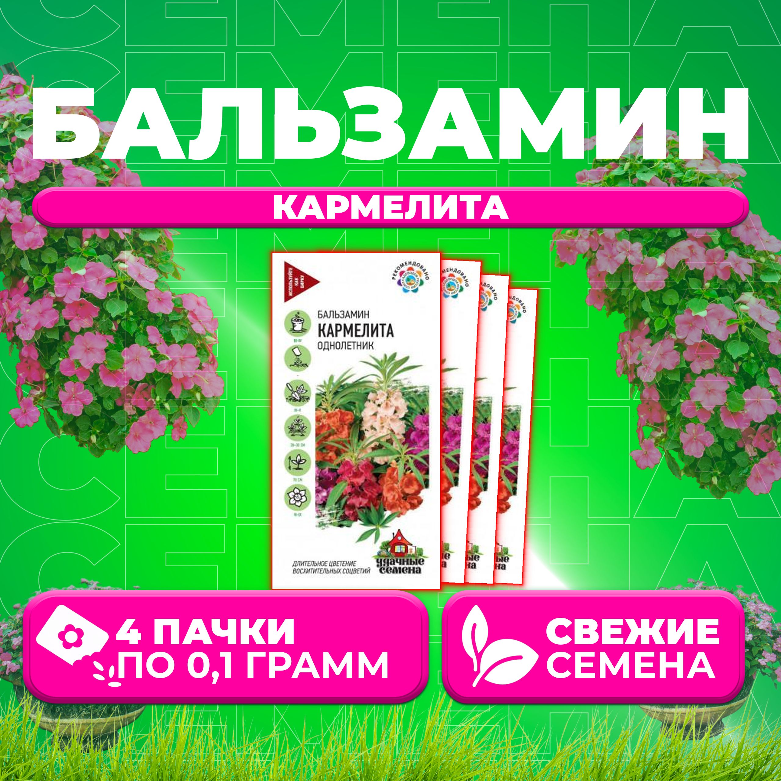 

Семена Бальзамин садовый Кармелита, смесь, 0,1г, Удачные семена (4 уп)