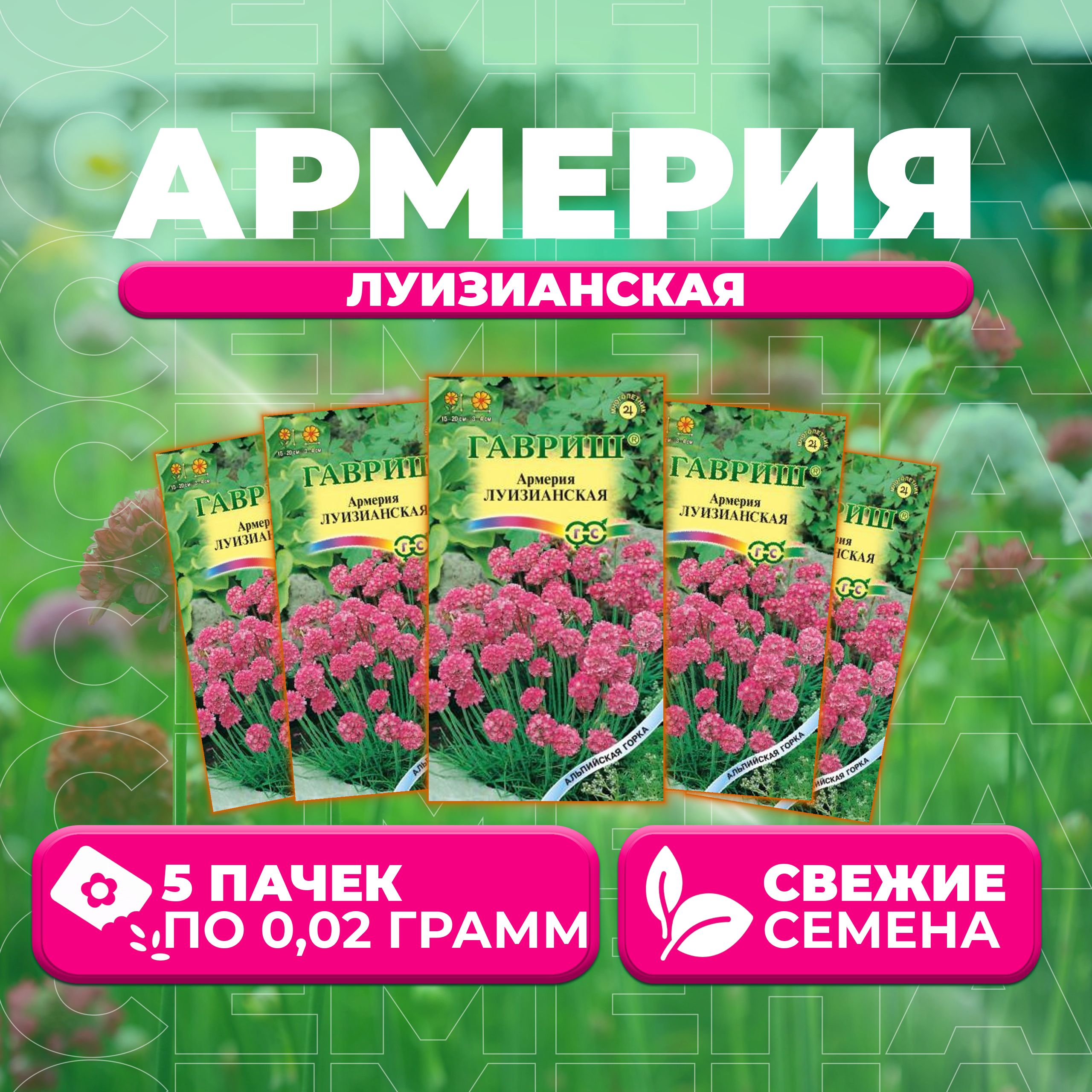 

Семена Армерия Луизианская, 0,02г, Гавриш, Альпийская горка (5 уп)