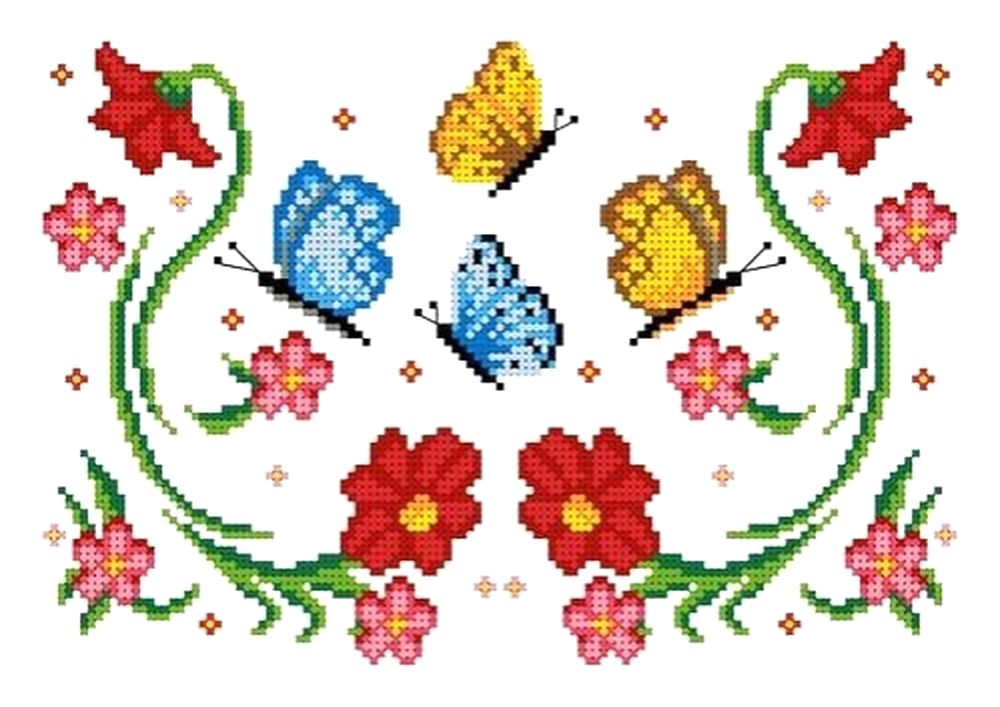 

Рисунок на ткани «Цветы и бабочки»