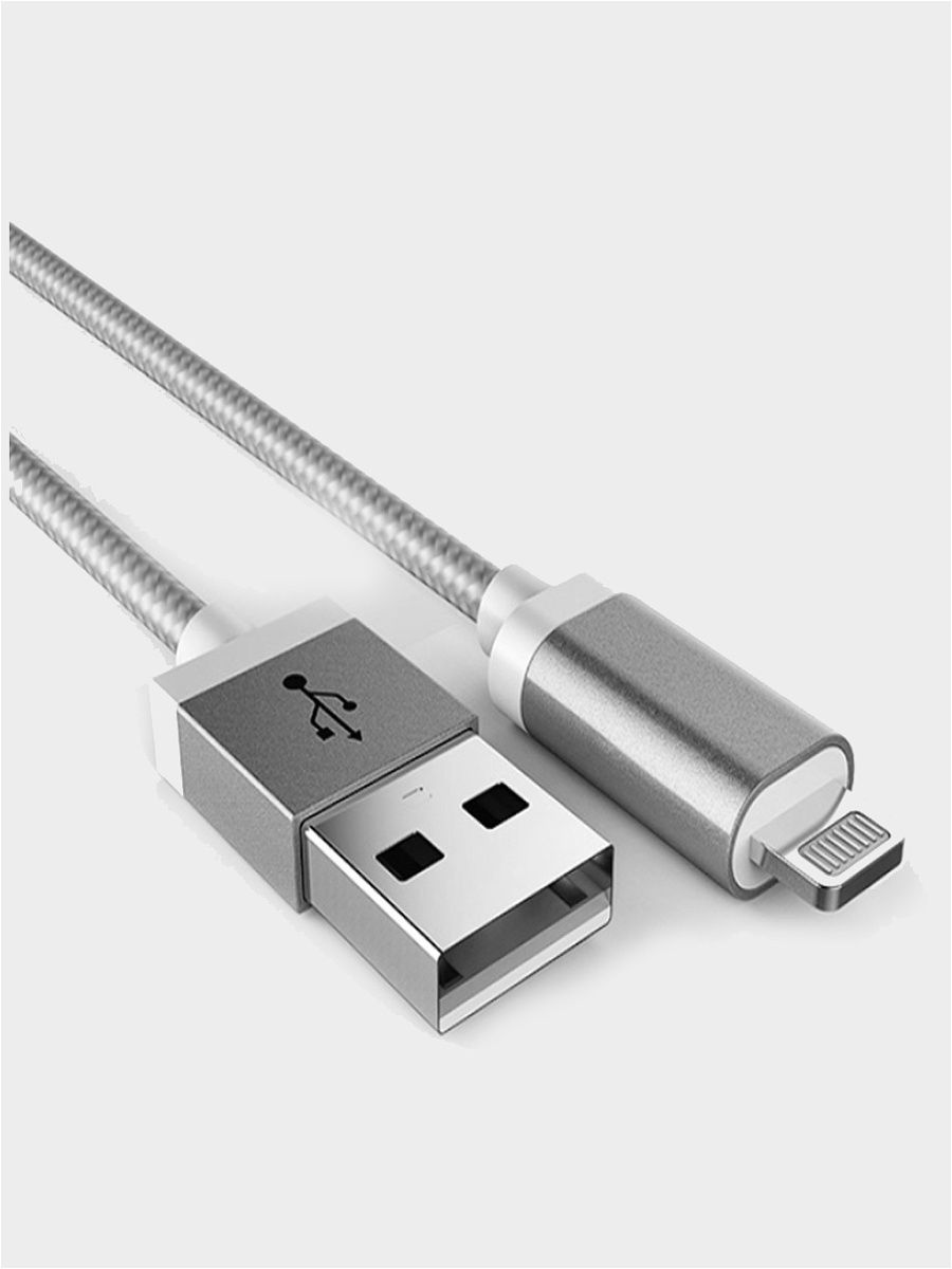 фото Usb-кабель для зарядки 2.0а с iphone-разъемом, 1 м, серебро nobrand