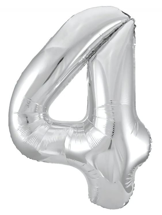 фото Шар фольга balloon цифра 4, 38*94 см., 1 штука, серебро