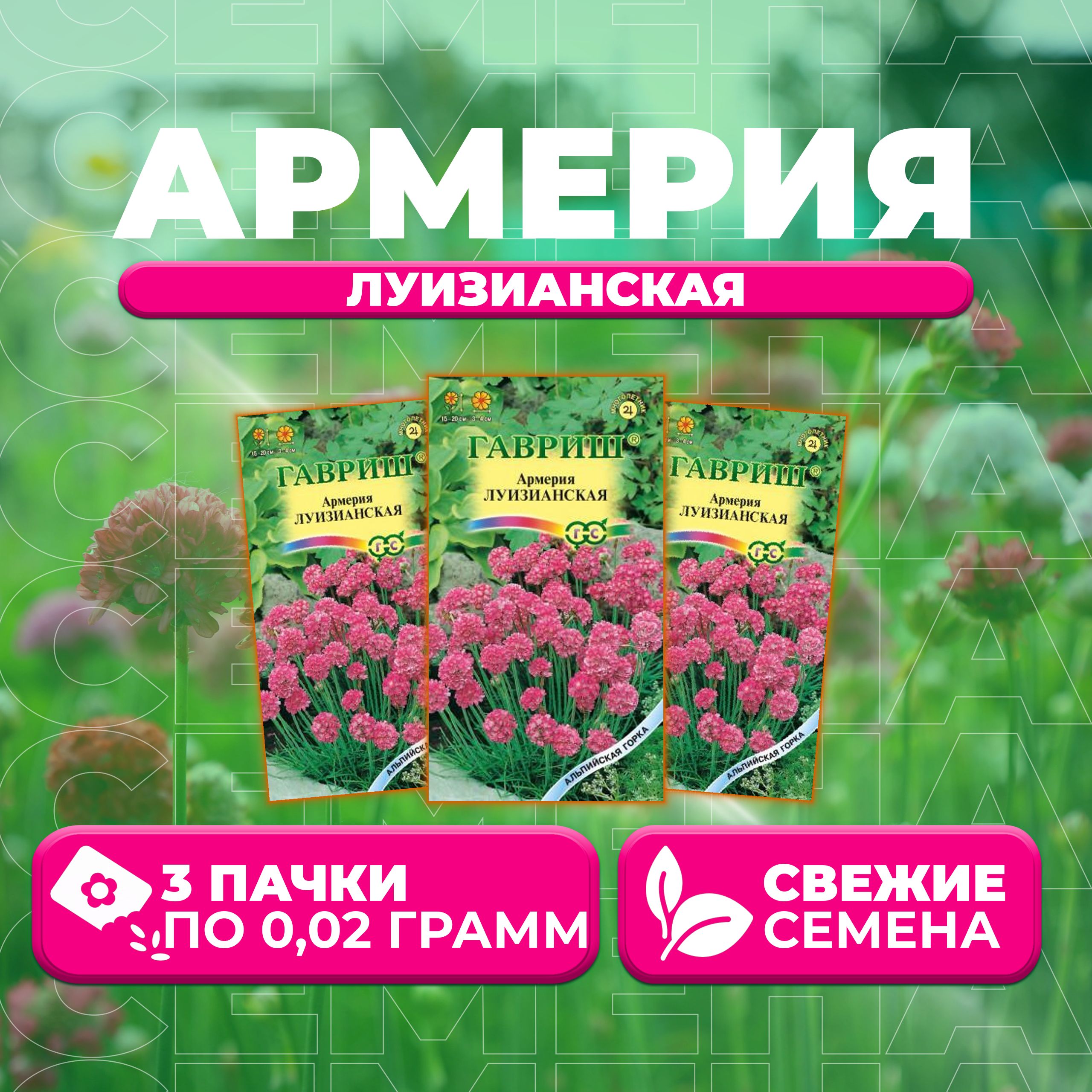 

Семена Армерия Луизианская, 0,02г, Гавриш, Альпийская горка (3 уп)