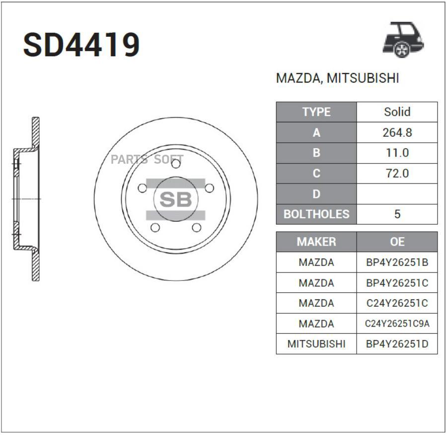 

Диск Тормозной, Задний Sangsin brake арт. SD4419