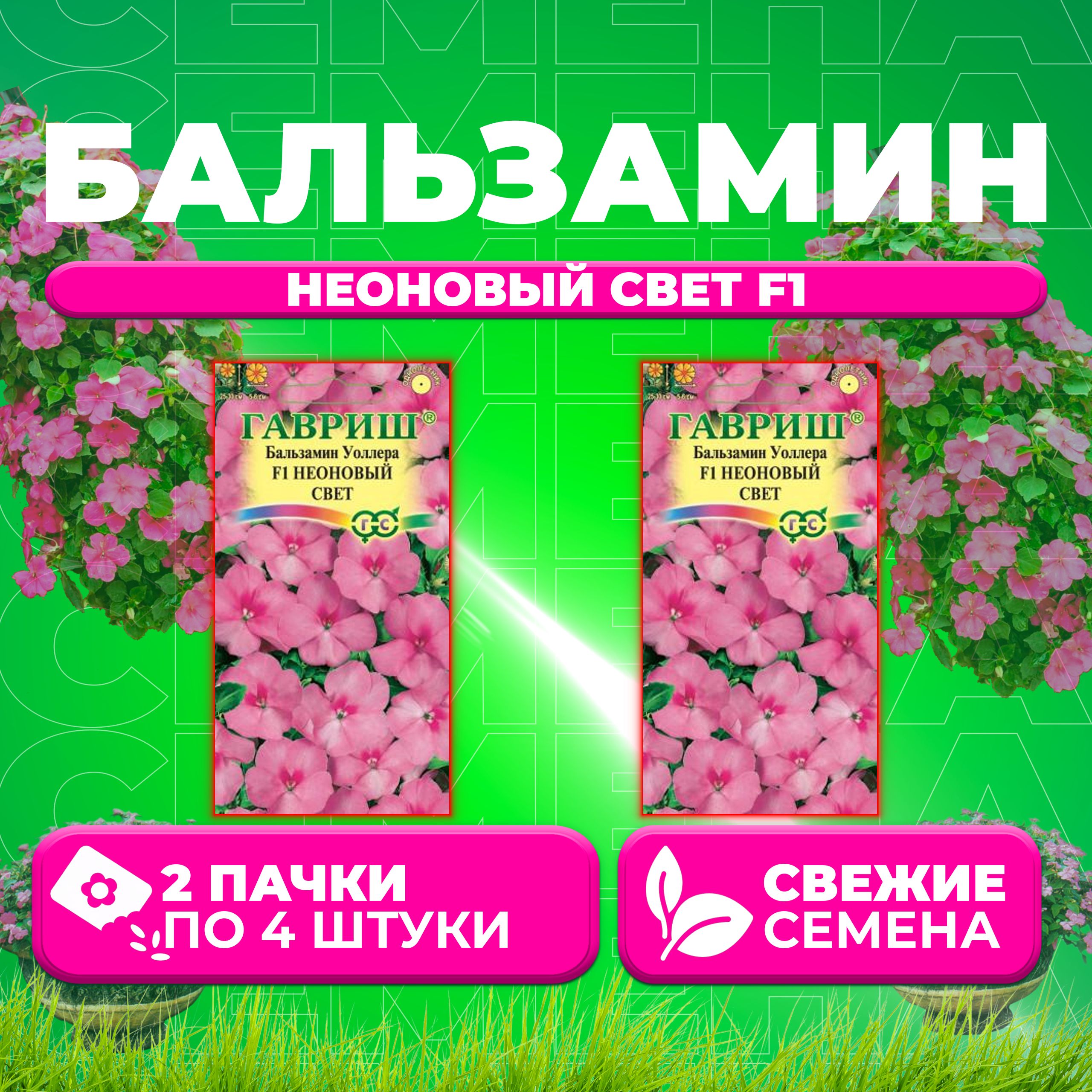 

Семена Бальзамин Уоллера Неоновый свет F1, 4шт, Гавриш, Цветочная коллекция (2 уп)