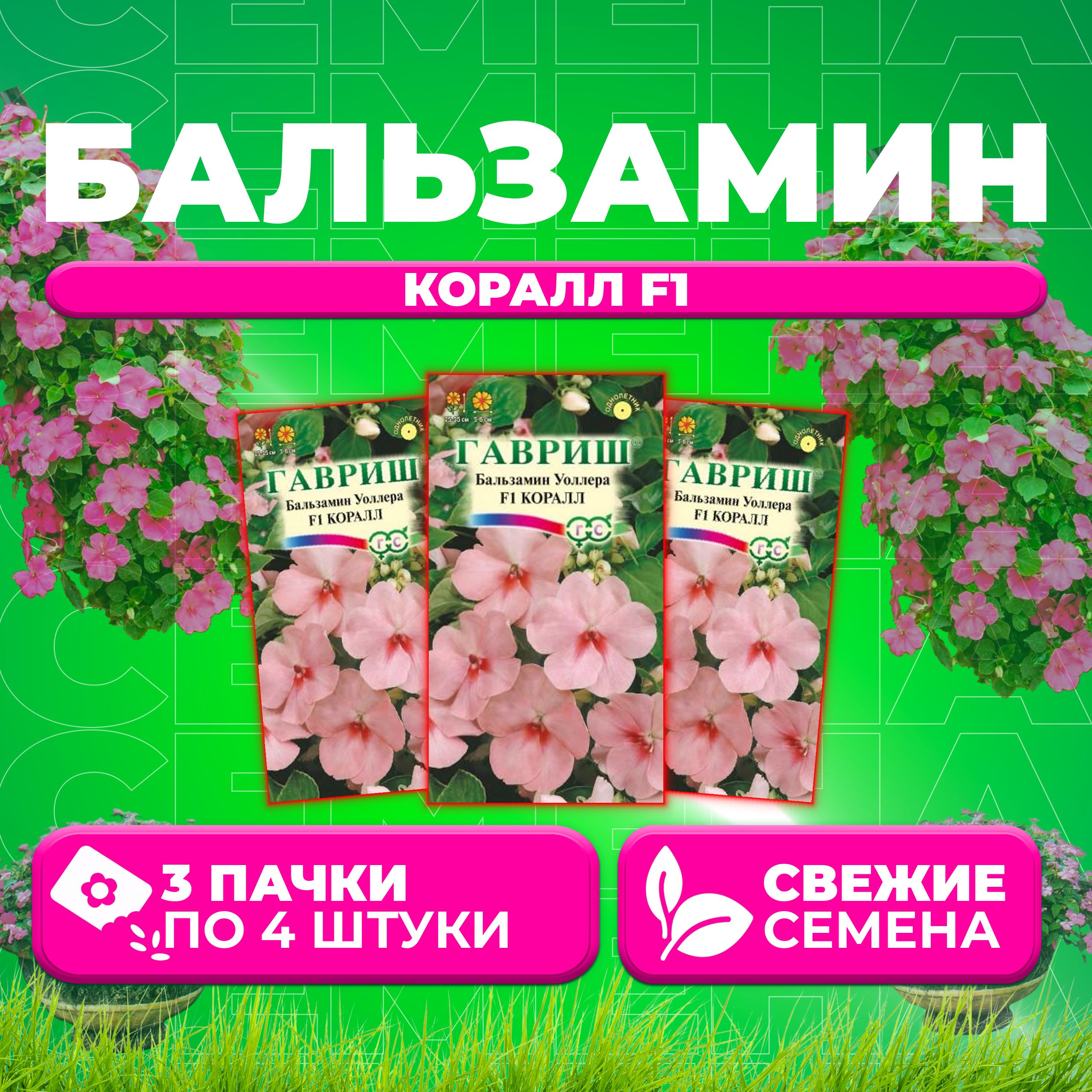 

Семена Бальзамин Уоллера Коралл F1, 4шт, Гавриш, Цветочная коллекция (3 уп)