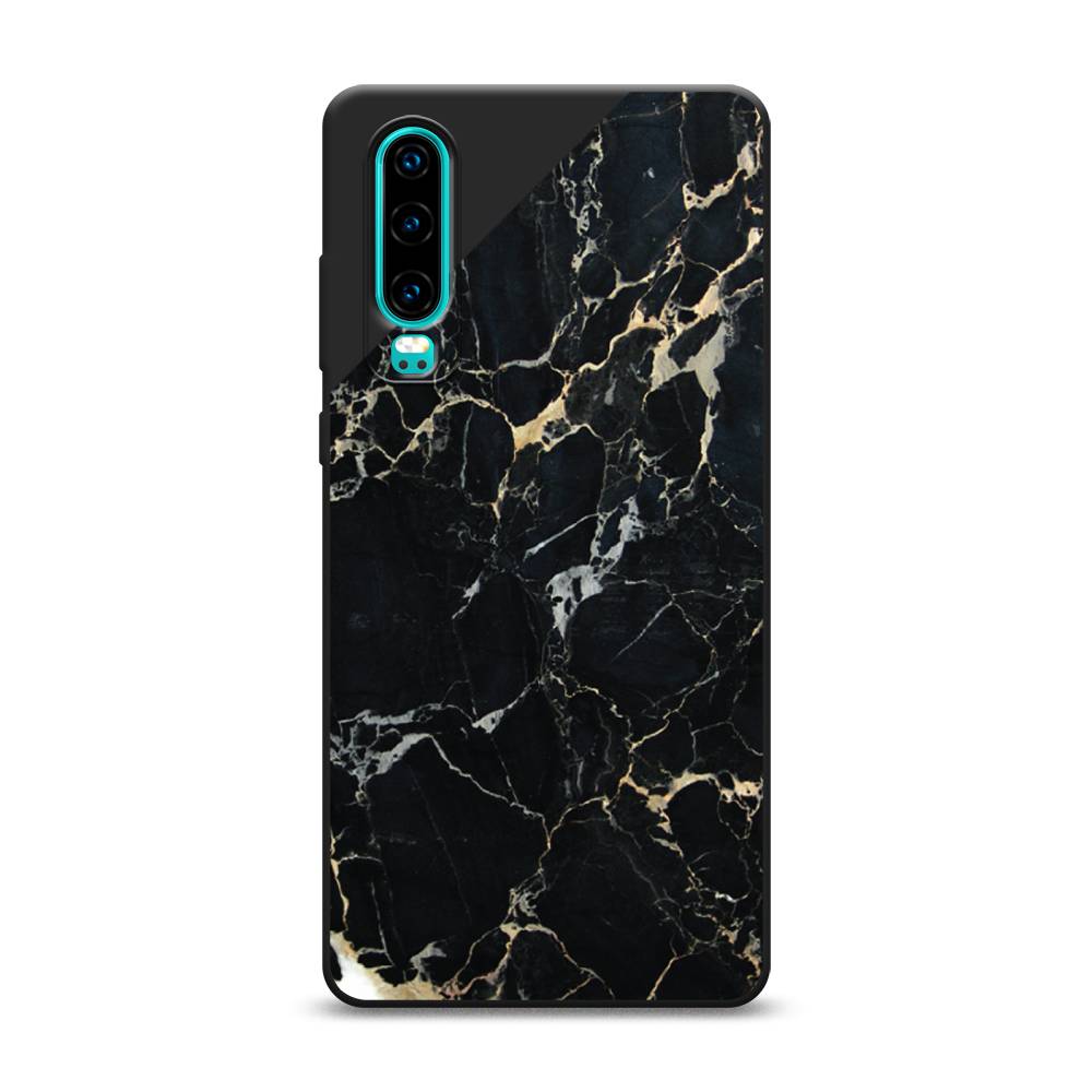 фото Матовый силиконовый чехол "черный мрамор уголок" на huawei p30 awog