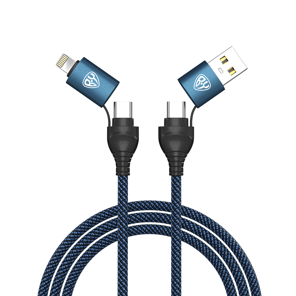 Кабель для зарядки BY Diverse 4в1 USB/iP/microUSB/Type-C, 1м, Быстрая зарядка синий, 5 шт