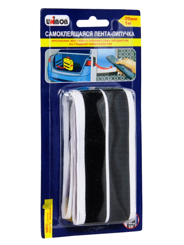

Лента-липучка самоклеящаяся Unibob 20mm x 1m Black 49310, 49310