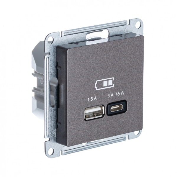 USB Розетка A System Electric (Schneider Electric) AtlasDesign + тип-C 45W, МОККО кпб мокко белый р 1 5 сп