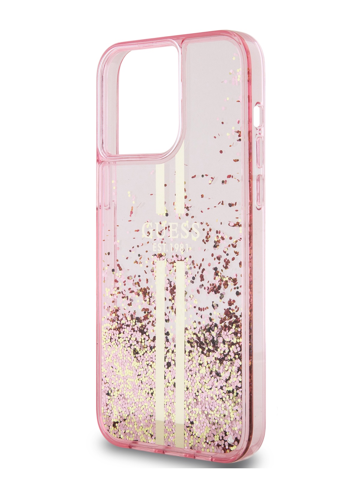 

Чехол Guess для iPhone 15 Pro Max с жидким гелем и золотыми блестками, розовый, Liquid Glitter