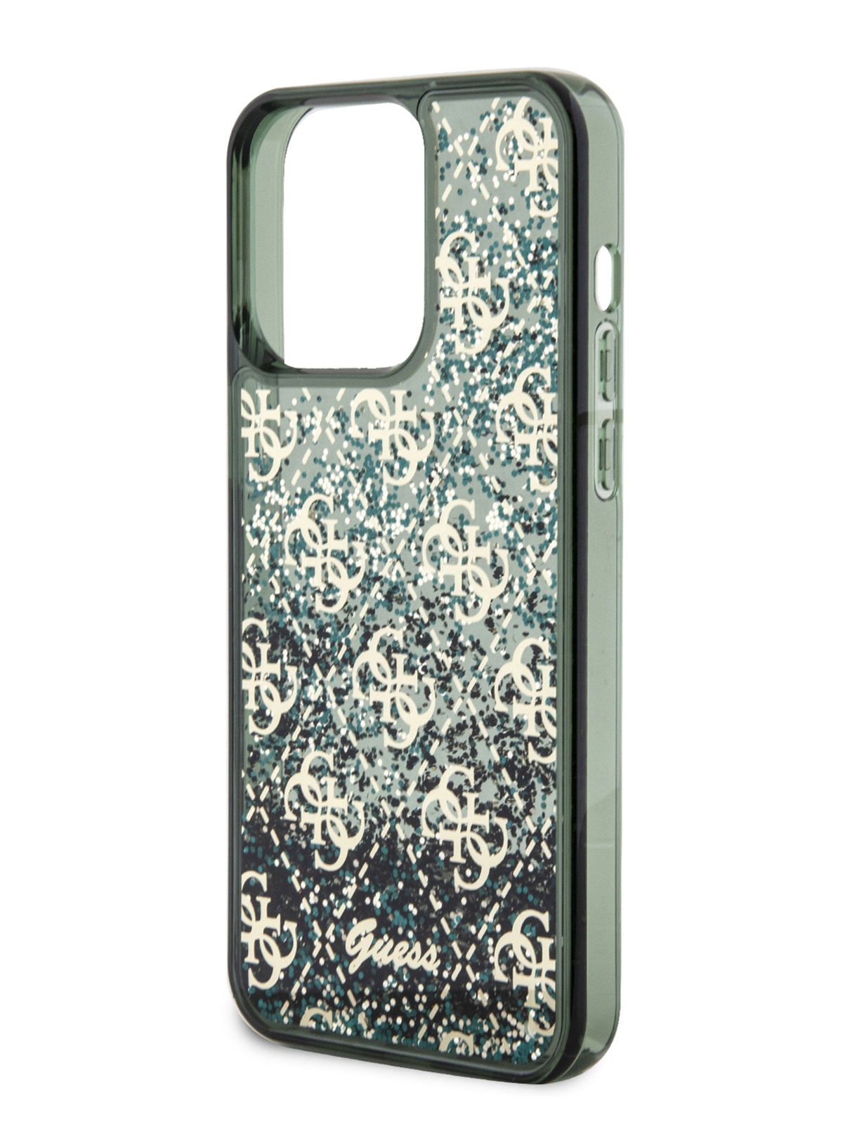 

Чехол Guess для iPhone 15 Pro Max с жидким гелем и блестками, зеленый, Liquid Glitter