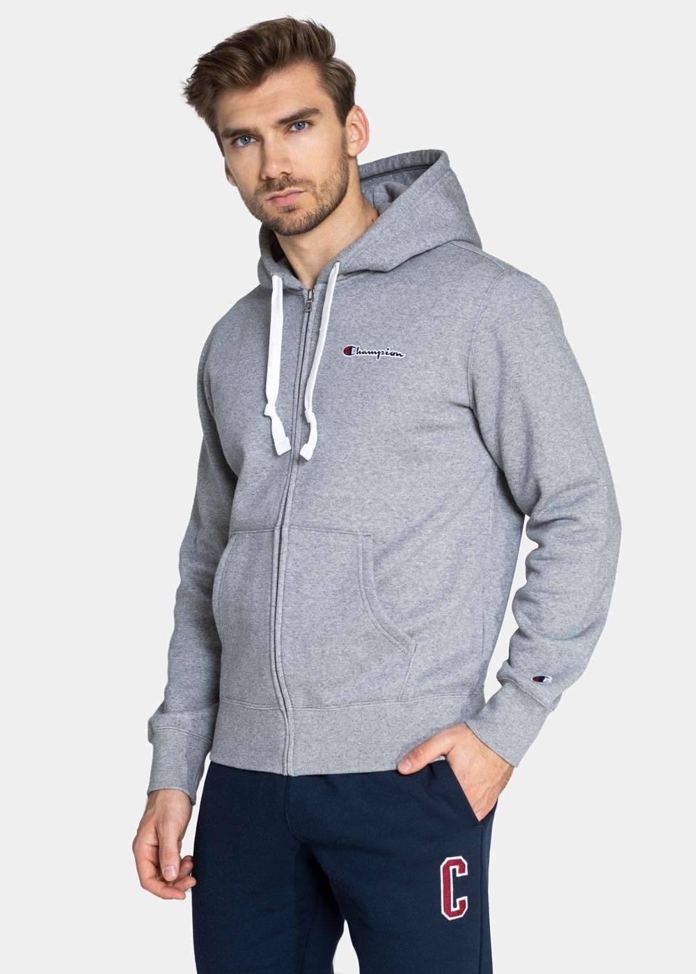 

Толстовка мужская Champion Rochester Champion Logo Full Zip серая L, Rochester Champion Logo Full Zip