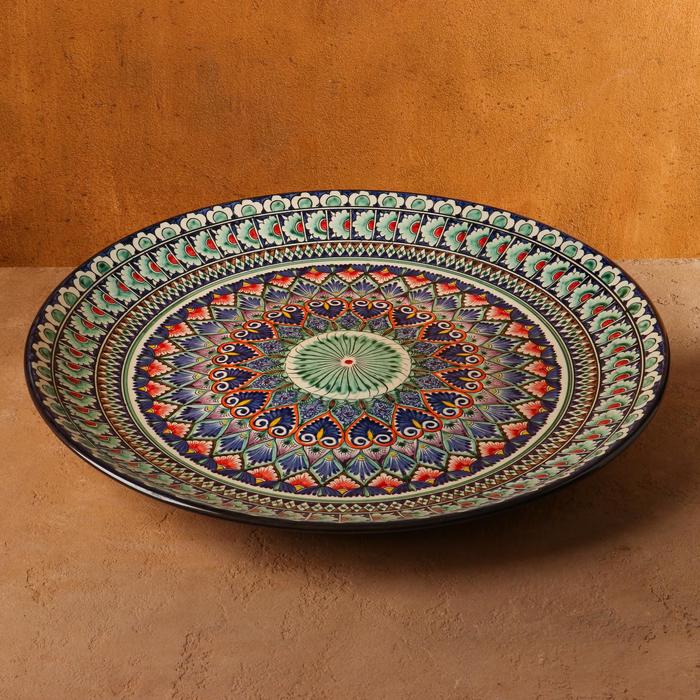 фото Ляган риштанская керамика "узоры", 55 см, разноцветный