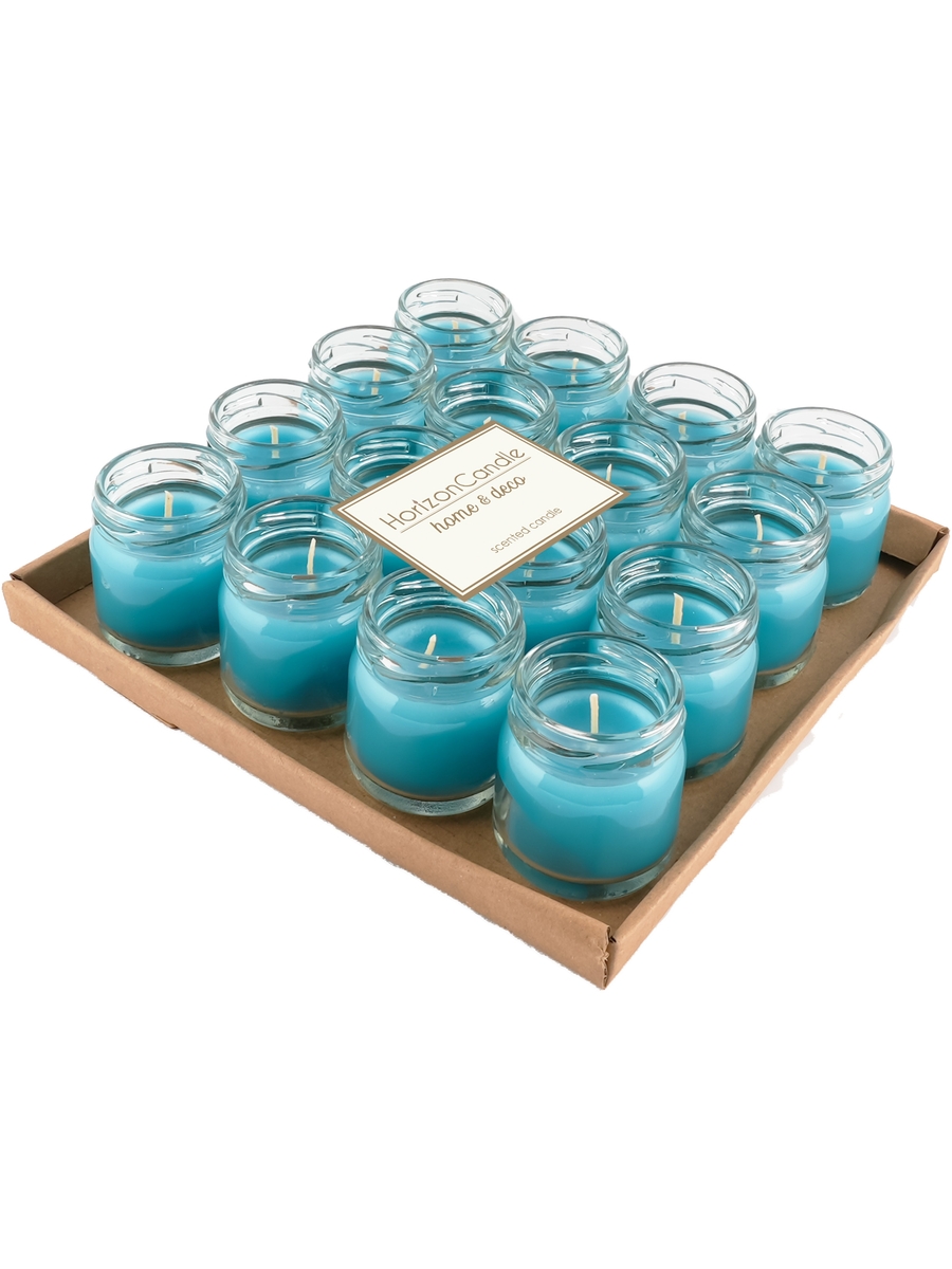 

Свеча в стекле HorizonCandle голубая морской бриз h45d50 мм 16 шт в уп, Голубой