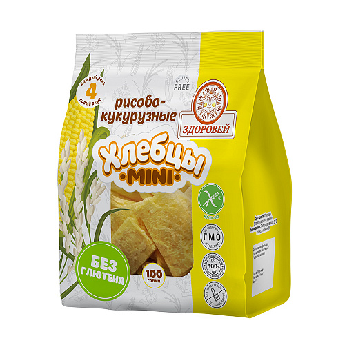 

Хлебцы, Здоровей, Рисово-кукурузные, мини, 3 штуки по 100 грамм