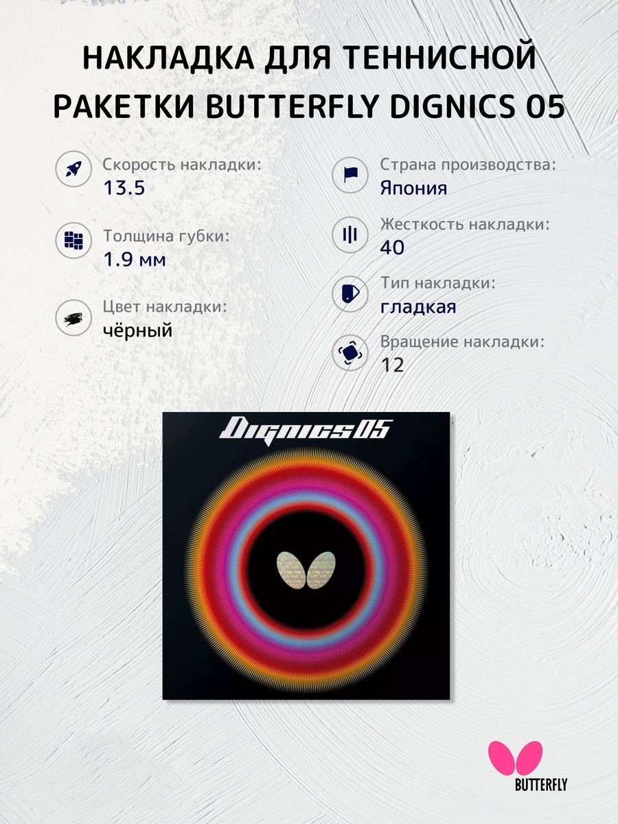 

Накладка на ракетку для настольного тенниса Butterfly Dignics 05 1.9 черная, Черный, Dignics05/1.9