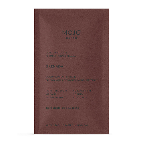 Шоколад, Mojo Cacao, горький Grenada, 100%, какао, 2 штуки по 20 грамм