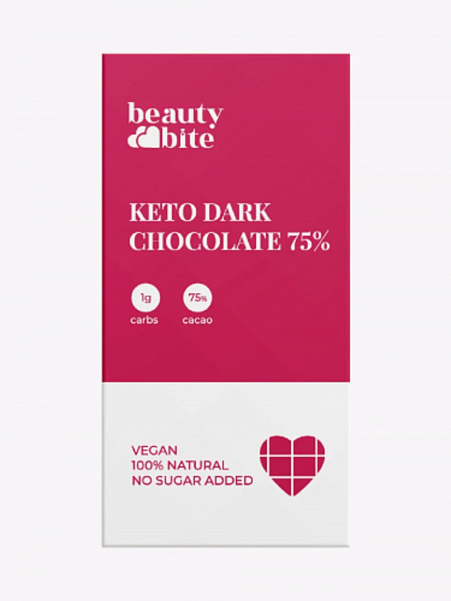 

Кето-шоколад Beauty Bite, тёмный 75%, низкоуглеводный, 2 штуки по 20 грамм