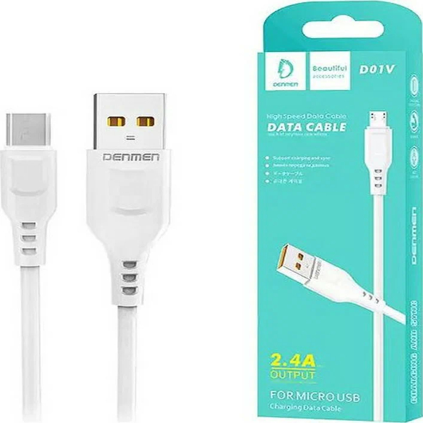 Кабель Denmen D23V USB - Micro USB 2.4А, 2 м, белый