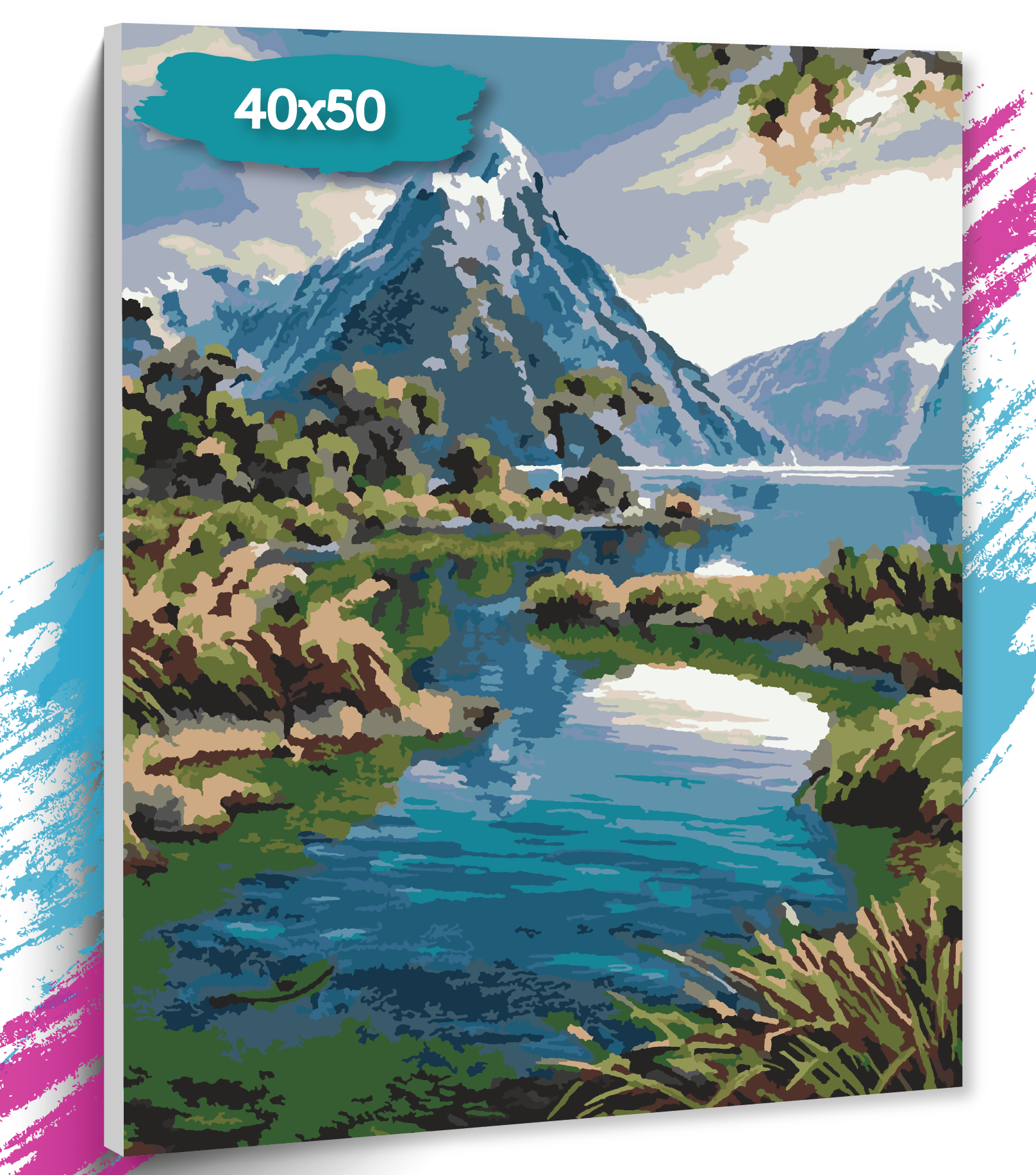 Картина по номерам ТТ Река у горы GK0259 Холст на подрамнике 40х50 см