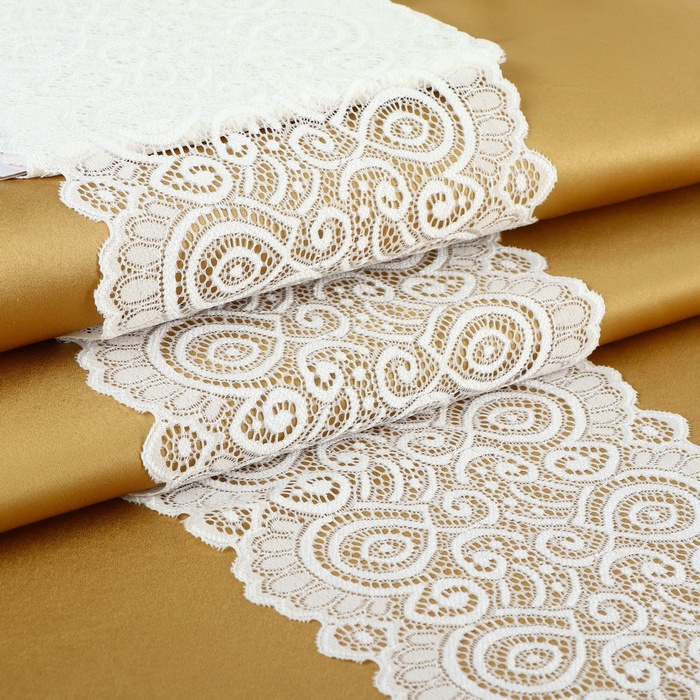 

Кружевная эластичная ткань, 180 мм  2,7 ± 0,5 м, цвет кипенно-белый 2 шт