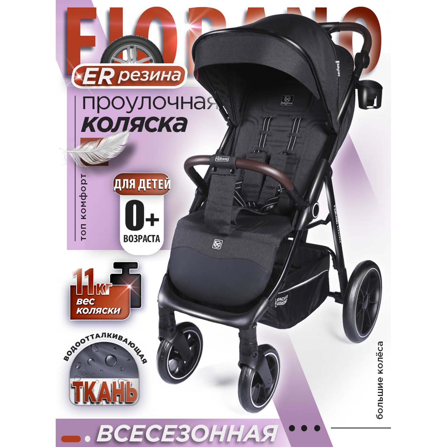 Коляска прогулочная Babycare Fiorano серый меланж