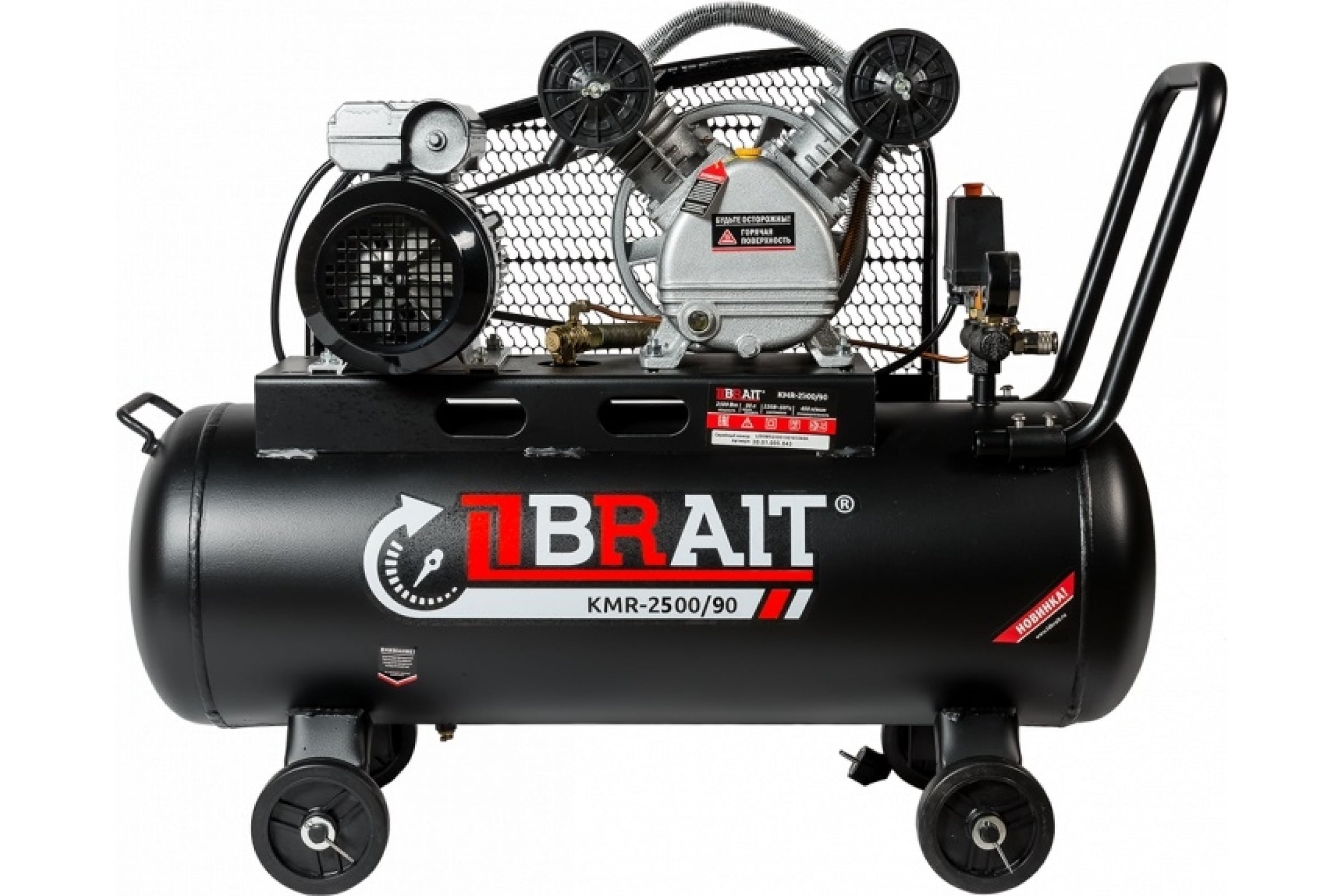 brait компрессор воздушный kb 1700 50x2 50 литров 1 7kw 8bar 280л м без масляный Компрессор масляный BRAIT КМR-2200/100, 90 л, 2.5 кВт