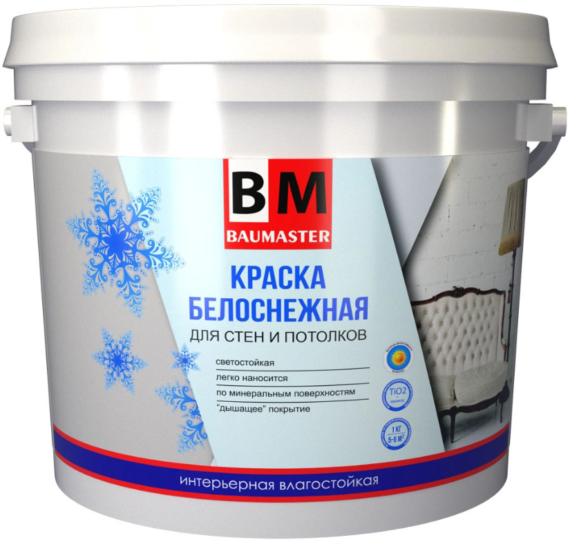

BAUMASTER Белоснежная краска для стен и потолков (25кг)