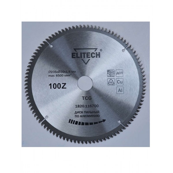 фото Диск пильный для алюминия 235х30-100t elitech 1820.116700 (elitech)