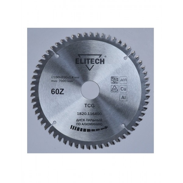 фото Диск пильный для алюминия 190х30-60t elitech 1820.116400 (elitech)