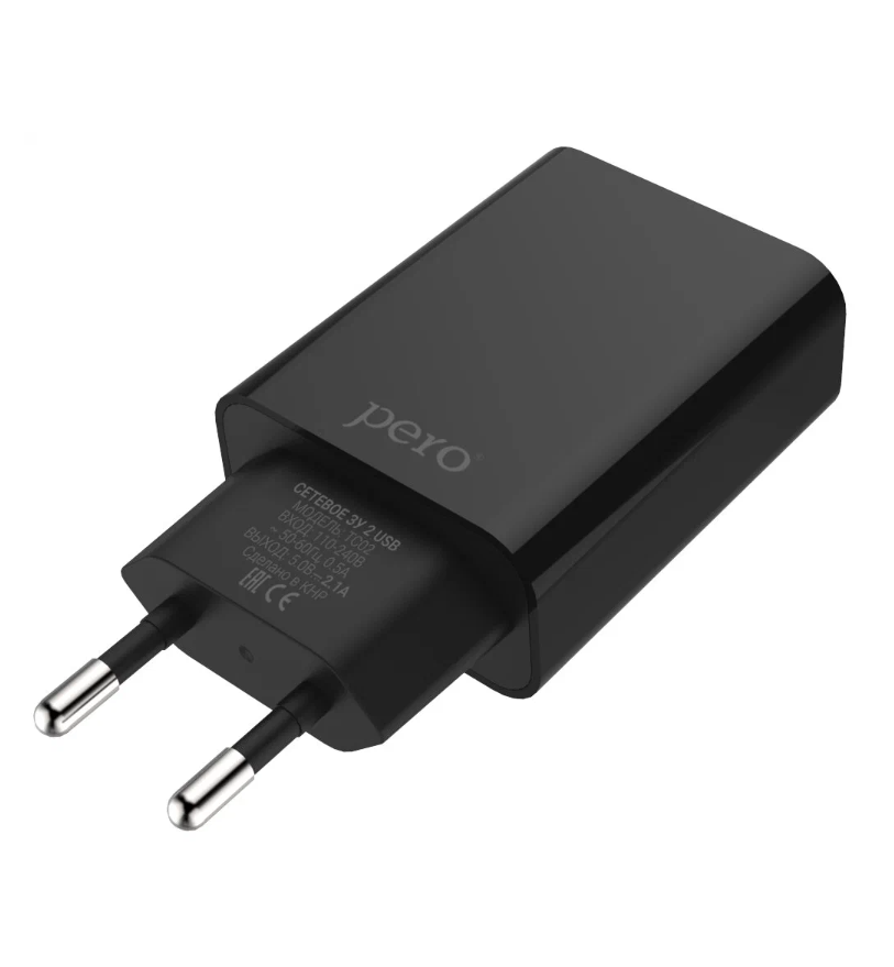 

Сетевое зарядное устройство PERO TC02 2USB 2.1A c кабелем Type-C черный