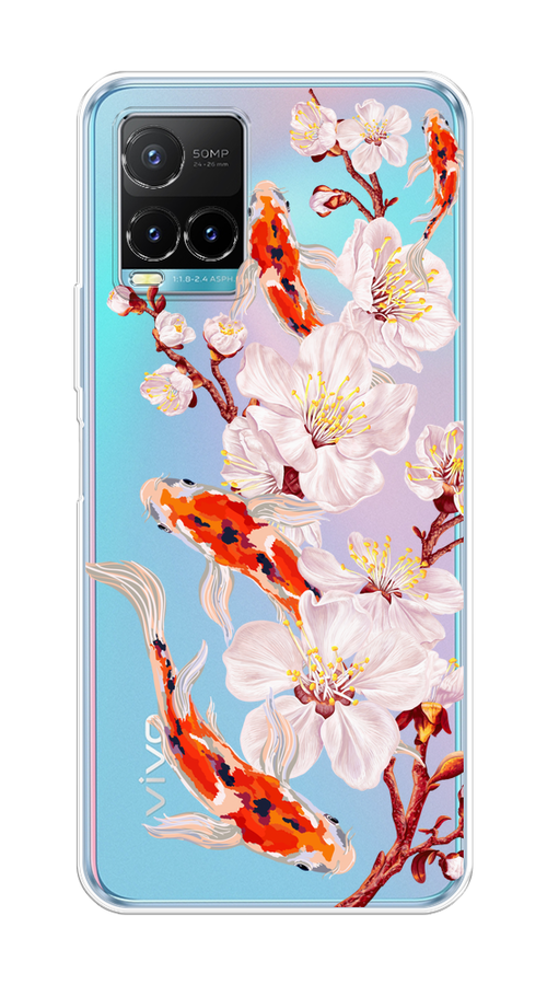 

Чехол на Vivo Y33s/Y21 "Карпы и сакура", Оранжевый;розовый;бежевый;прозрачный, 265050-1