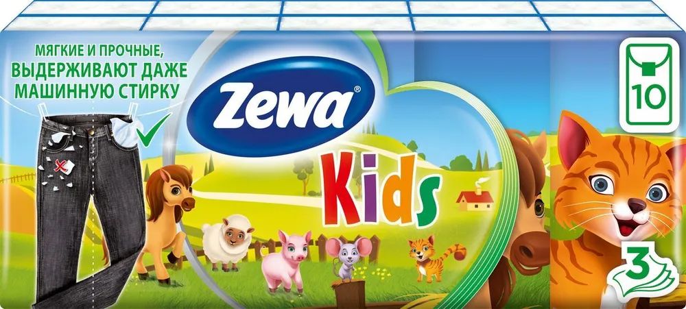 Платочки бумажные детские Zewa Kids 10 шт платочки бумажные amra с ароматом лилии 10шт