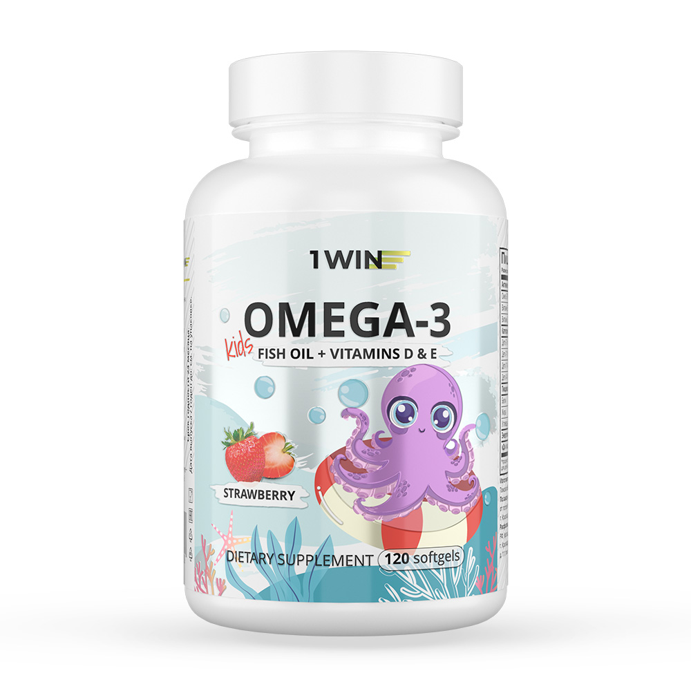 Купить Kids + Vitamins D & E, Omega-3 Kids 1WIN с Витаминами D & E Клубника капсулы 120 шт.