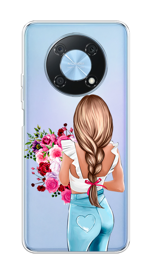 

Чехол на Huawei Nova Y90 "Девушка с цветами", Коричневый;розовый;голубой, 6109350-6