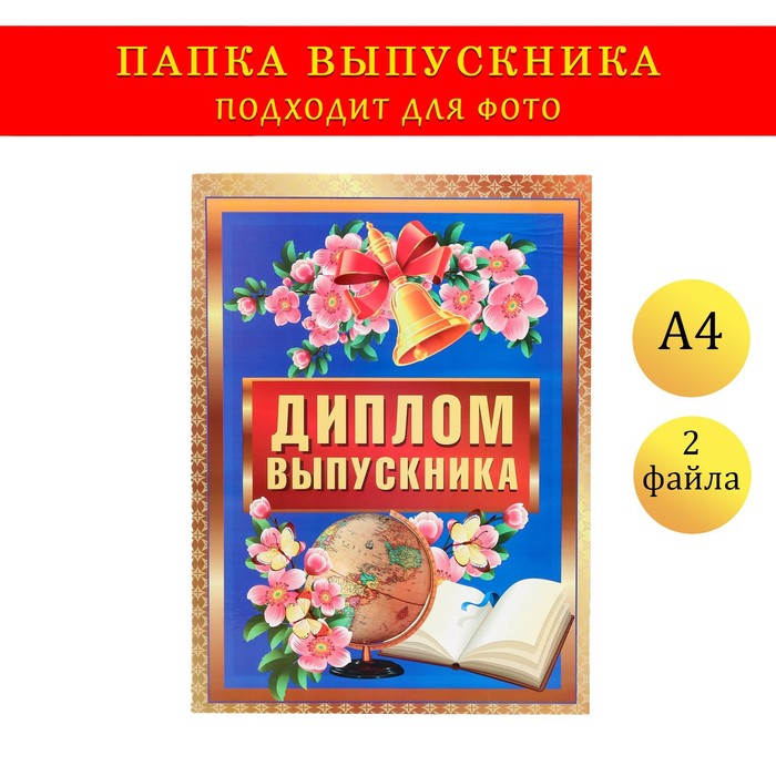 

Папка с двумя файлами А4 "Диплом выпускника" сирень, книга на темно-синем фоне, Разноцветный