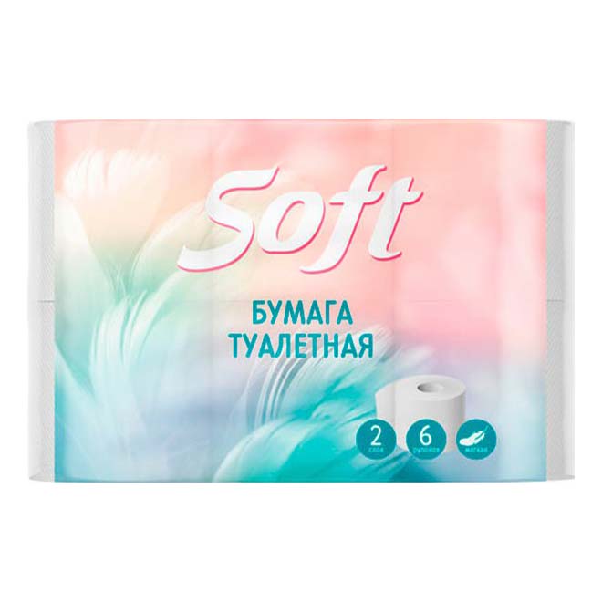 Туалетная бумага Soft 2 слоя 6 рулонов