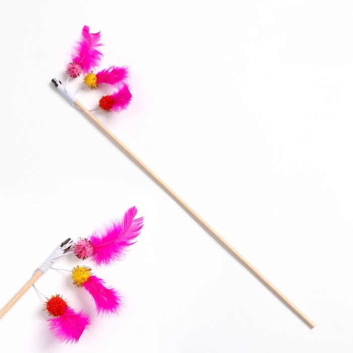 Дразнилка - удочка Пижон Салют из перьев с шариками на деревянной палочке, микс цветов
