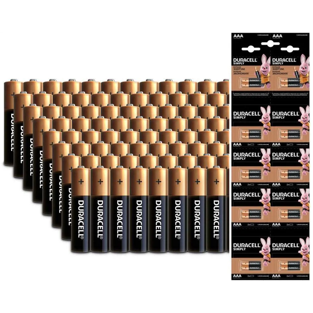 

Набор батареек Duracell Simply AAA (LR03) Mega Pack (5х20), 100 шт, Mega Pack (5х20)