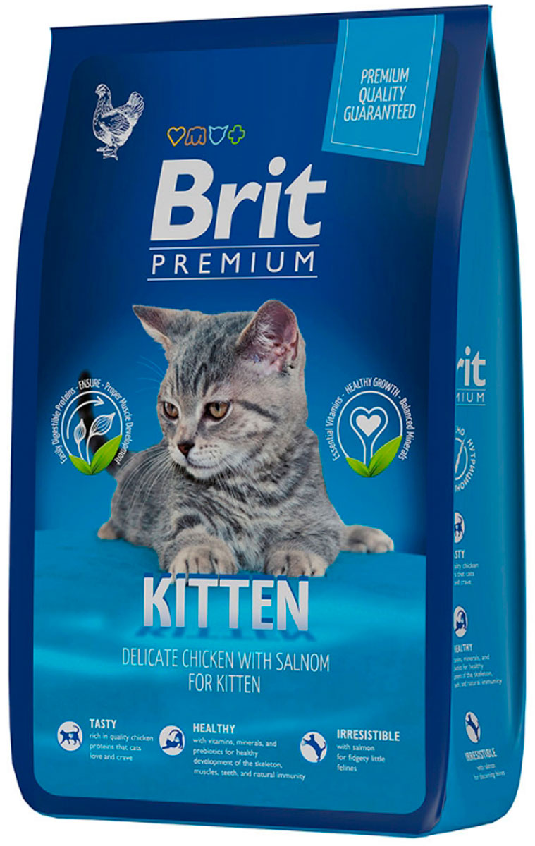 фото Сухой корм для котят brit premium cat kitten с курицей и лососем, 2 шт по 2 кг